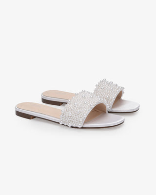 Satin Slip on Wedding Sandals with Perla Applique