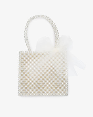 Pearl Beaded Wedding Handbag with Tulle Bow