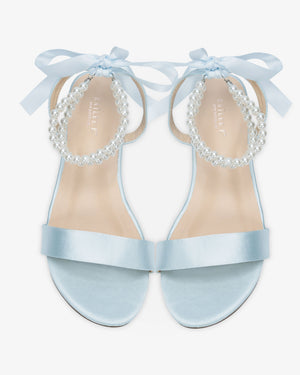 Satin Wedding Flat Sandal with Double Pearls Strap