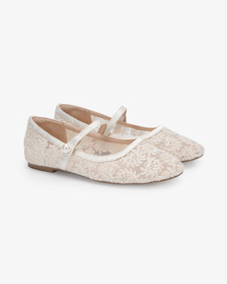 Ivory Crochet Lace Mary Jane Wedding Flats, Bridal Shoes