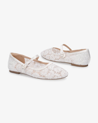 White Crochet Lace Mary Jane Wedding Flats, Bridal Shoes