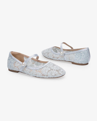 Light Blue Crochet Lace Mary Jane Wedding Flats, Bridal Shoes