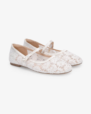 White Crochet Lace Mary Jane Wedding Flats, Bridal Shoes
