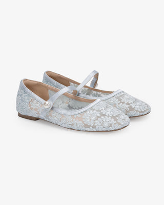 Light Blue Crochet Lace Mary Jane Wedding Flats, Bridal Shoes