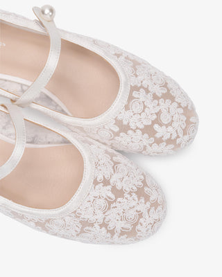 White Crochet Lace Mary Jane Wedding Flats, Bridal Shoes