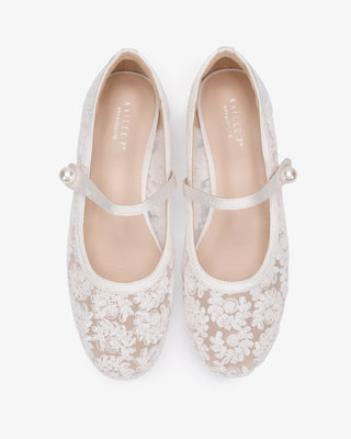 White Crochet Lace Mary Jane Wedding Flats, Bridal Shoes