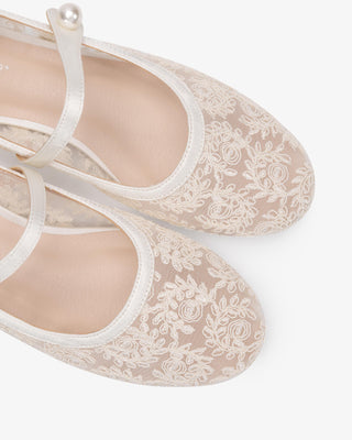 Ivory Crochet Lace Mary Jane Wedding Flats, Bridal Shoes
