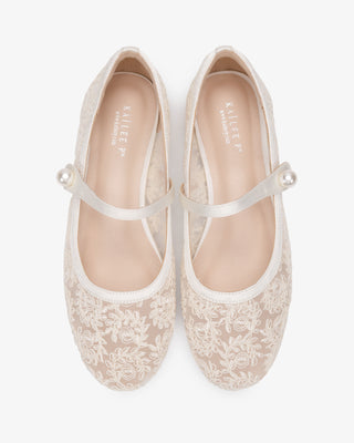 Ivory Crochet Lace Mary Jane Wedding Flats, Bridal Shoes
