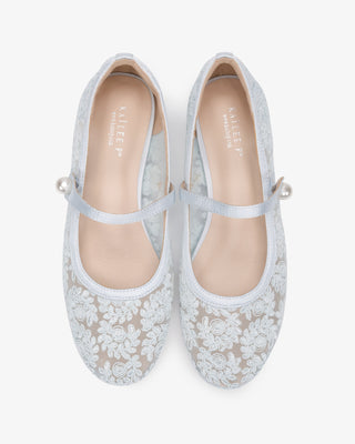 Light Blue Crochet Lace Mary Jane Wedding Flats, Bridal Shoes