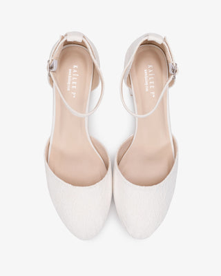 Lace Round Toe Low Block Heel Wedding Shoes with Ankle Strap