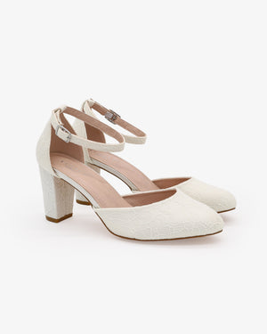 Lace Block Heel with Ankle Strap