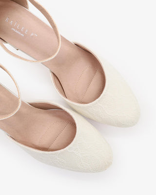 Ivory Lace Wedding Block Heel with Ankle Strap