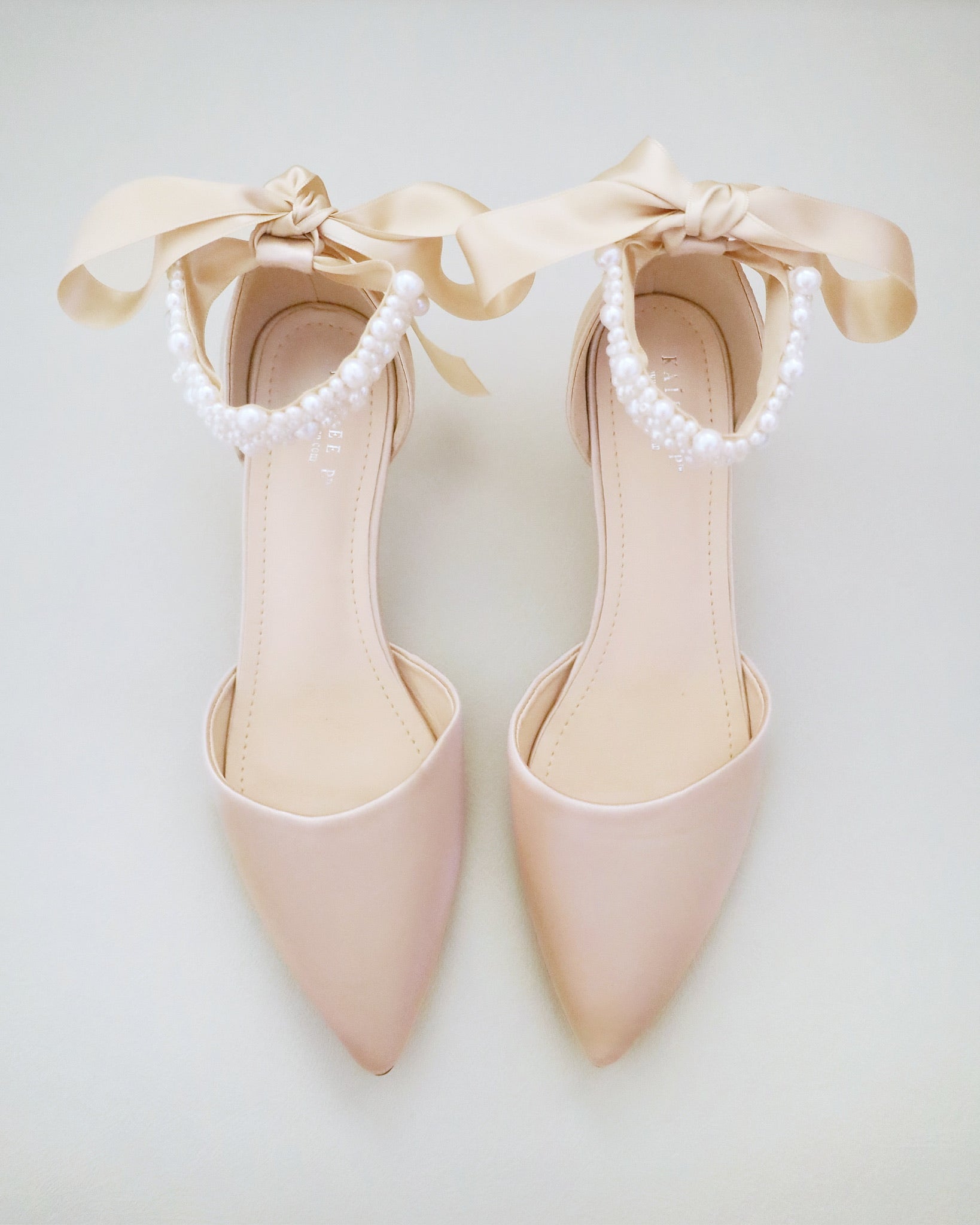 Wedding Shoes Champagne Sandals Champagne Satin Pointy Toe Low