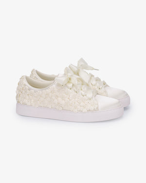 Satin Wedding Platform Sneakers with Pearls Petal