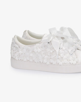 Satin Wedding Platform Sneakers with Pearls PetalWomen Shoes