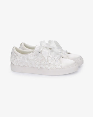 Satin Wedding Platform Sneakers with Pearls PetalWomen Shoes