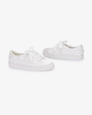 Satin Wedding Platform Sneakers with Pearls PetalWomen Shoes