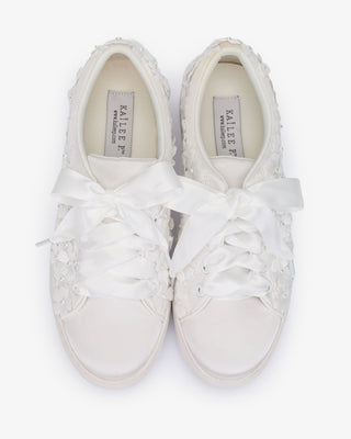 Satin Wedding Platform Sneakers with Pearls PetalWomen Shoes