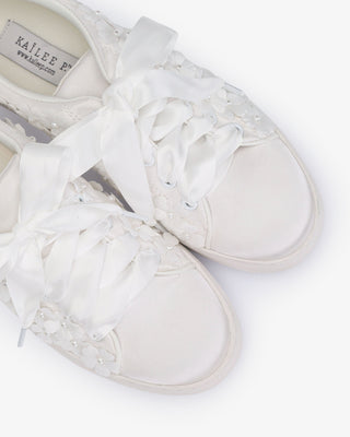 Satin Wedding Platform Sneakers with Pearls PetalWomen Shoes