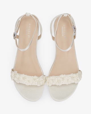 Satin Flat Wedding Sandal with Pearls PetalWomen Shoes