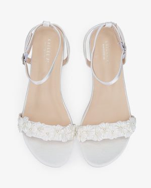 Satin Flat Wedding Sandal with Pearls Petal