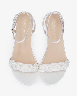 Satin Flat Wedding Sandal with Pearls PetalWomen Shoes