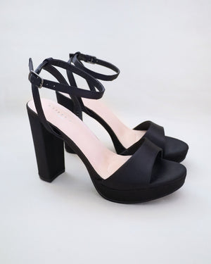Satin Platform Block Heel Evening Sandals