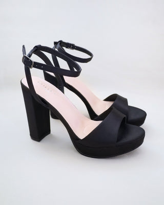 Satin Platform Block Heel Evening Sandals