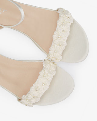 Satin Flat Wedding Sandal with Pearls PetalWomen Shoes