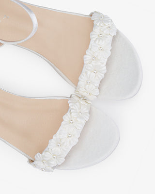 Satin Flat Wedding Sandal with Pearls PetalWomen Shoes