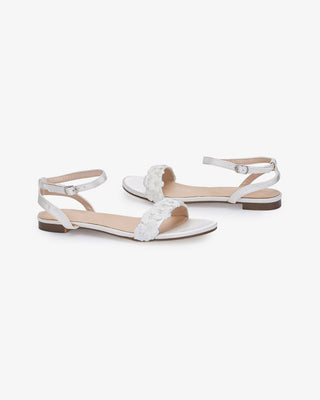 Satin Flat Wedding Sandal with Pearls PetalWomen Shoes