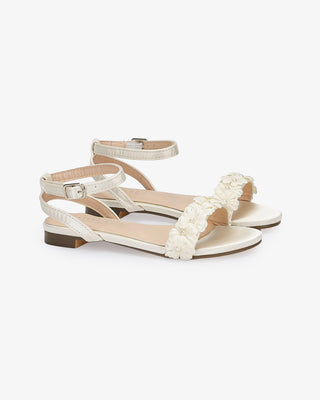 Ivory Girls Satin Flat Sandal with Pearls Petal, Flower Girls Shoes