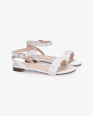 Girls Satin Flat Sandal with Pearls Petal