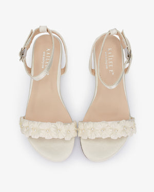 Girls Satin Flat Sandal with Pearls Petal