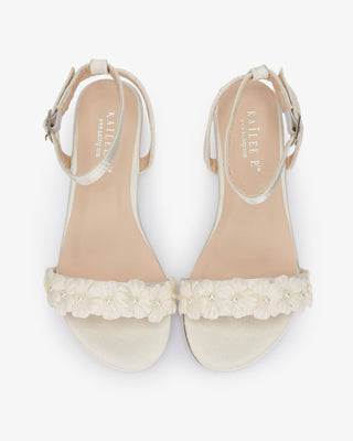 Ivory Girls Satin Flat Sandal with Pearls Petal, Flower Girls Shoes