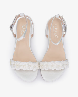 Girls Satin Flat Sandal with Pearls Petal