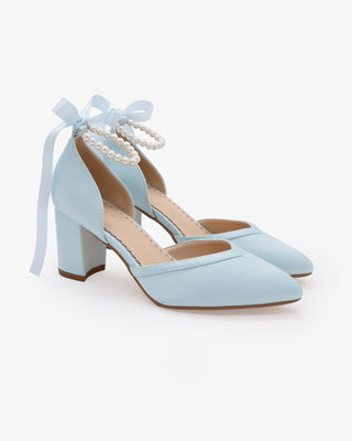 All Pearl Ankle Strap Block Heel Wedding Shoes