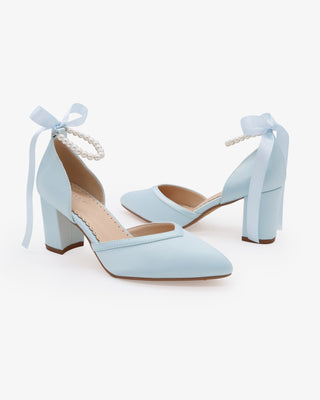All Pearl Ankle Strap Block Heel Wedding Shoes