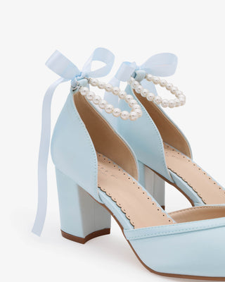 All Pearl Ankle Strap Block Heel Wedding Shoes