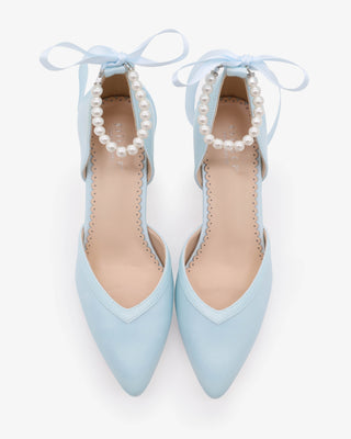 All Pearl Ankle Strap Block Heel Wedding Shoes