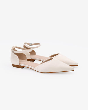 Satin Pointy Toe Flats with Ankle Strap