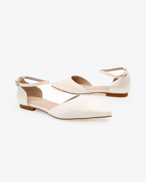 Satin Pointy Toe Flats with Ankle Strap