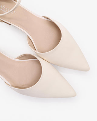 Ivory Satin Pointy Toe Flats with Ankle Strap