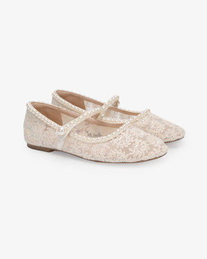 Crochet Lace Mary Jane Wedding Flats with Pearls