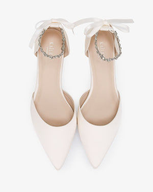 Satin Pointy Toe Wedding Flats with Amaryllis Strap