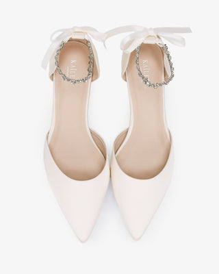 Satin Pointy Toe Wedding Flats with Amaryllis StrapWomen Shoes