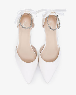 Satin Pointy Toe Wedding Flats with Amaryllis Strap