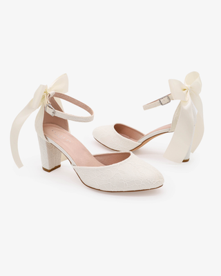 Lace Block Heel with Satin Back Bow