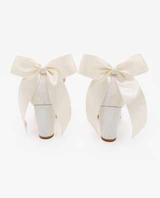 Lace Block Heel with Satin Back Bow