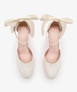 Lace Block Heel with Satin Back Bow